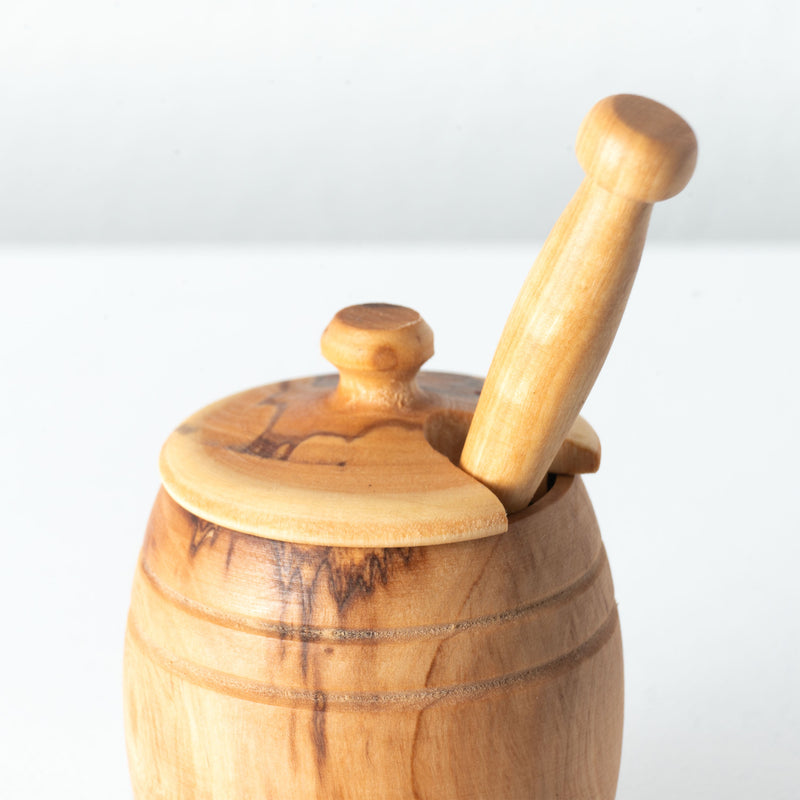 Pot à Miel avec Cuillère en Bois d’Olivier Fait Main