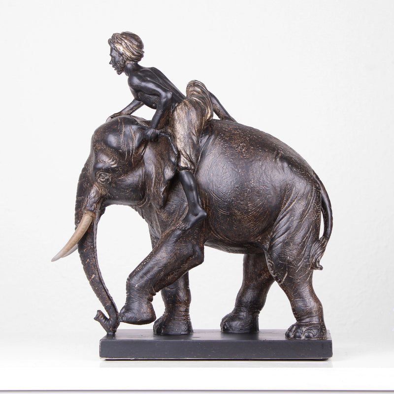 Statue Éléphant avec Cavalier (Sculpture en Résine)