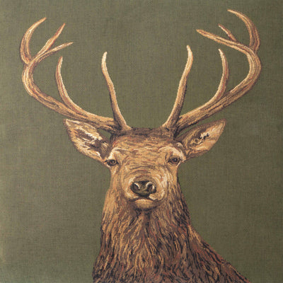Coussin Vert à Motif de Cerf (Tissu Gobelin)