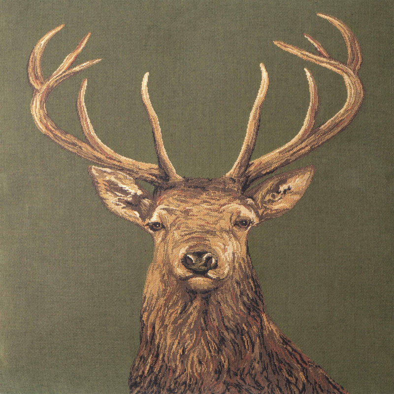Coussin Vert à Motif de Cerf (Tissu Gobelin)