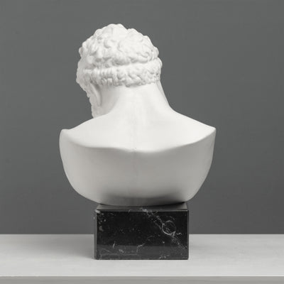Buste d’Hercule sur Socle en Marbre Noir – Héros Grec de la Force et de la Puissance – Sculpture en Marbre