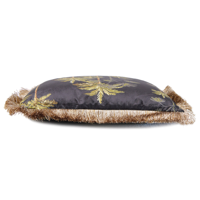 Palm Tree Velvet Cushion Black