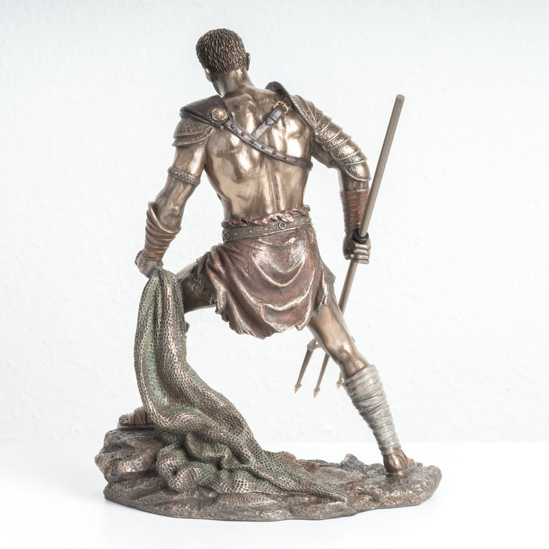 Statue du Gladiateur Retiarius – Maître du Filet et du Trident (Sculpture en Bronze à Froid)