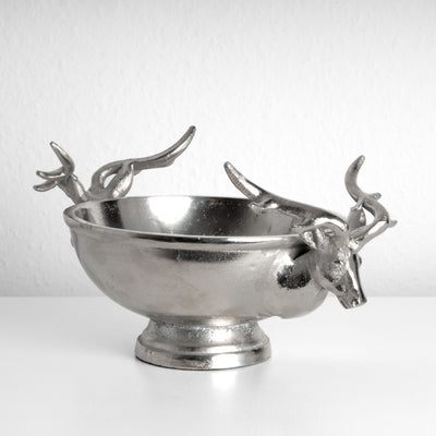 Coupe Décorative Argentée avec Poignées Têtes de Cerf (Petite)