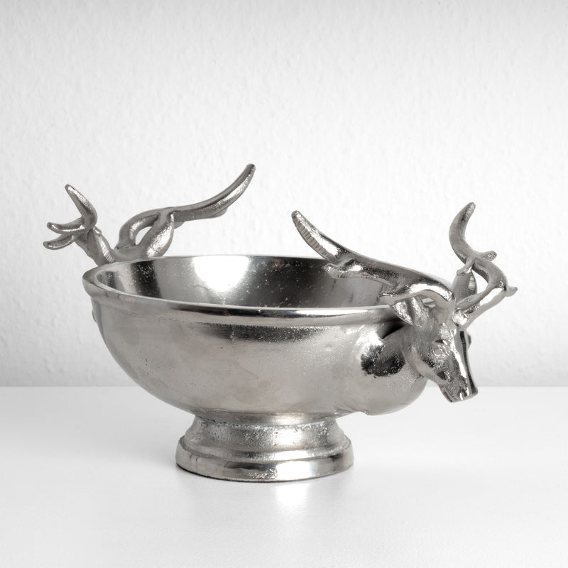 Coupe Décorative Argentée avec Poignées Têtes de Cerf (Petite)