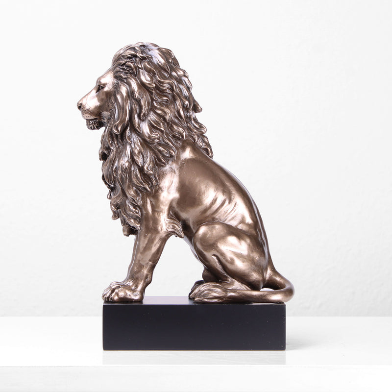 Statue Lion Assis en Bronze (Sculpture en bronze coulé à froid)