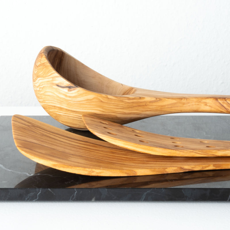 Set d’Ustensiles de Cuisine en Bois d’Olivier Fait Main (3 Pièces)