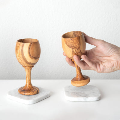 Set de Verres à Vin en Bois d’Olivier Fait Main (4 Pièces)