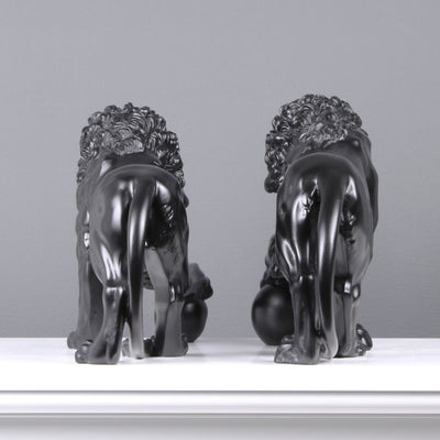 Statue Lions en paire (noirs) - sculpture en marbre