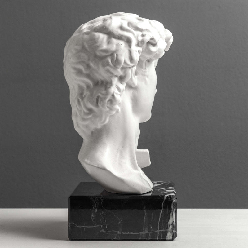 Buste de David par Michel-Ange sur Socle en Marbre Noir (Petit Modèle)