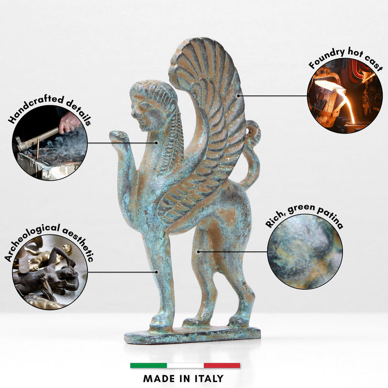 Statue Sphinx grec - bronze vert