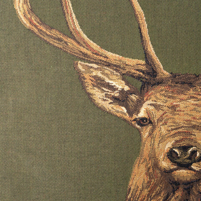 Coussin Vert à Motif de Cerf (Tissu Gobelin)