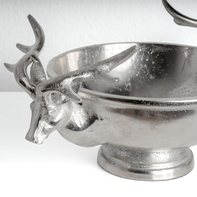 Coupe Décorative Argentée avec Poignées Têtes de Cerf (Petite)