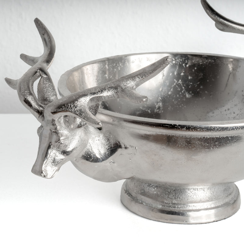 Coupe Décorative Argentée avec Poignées Têtes de Cerf (Petite)