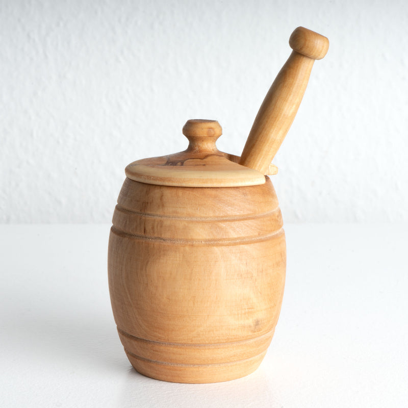 Pot à Miel avec Cuillère en Bois d’Olivier Fait Main