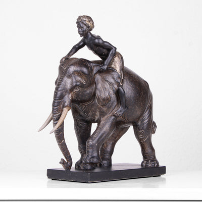 Statue Éléphant avec Cavalier (Sculpture en Résine)