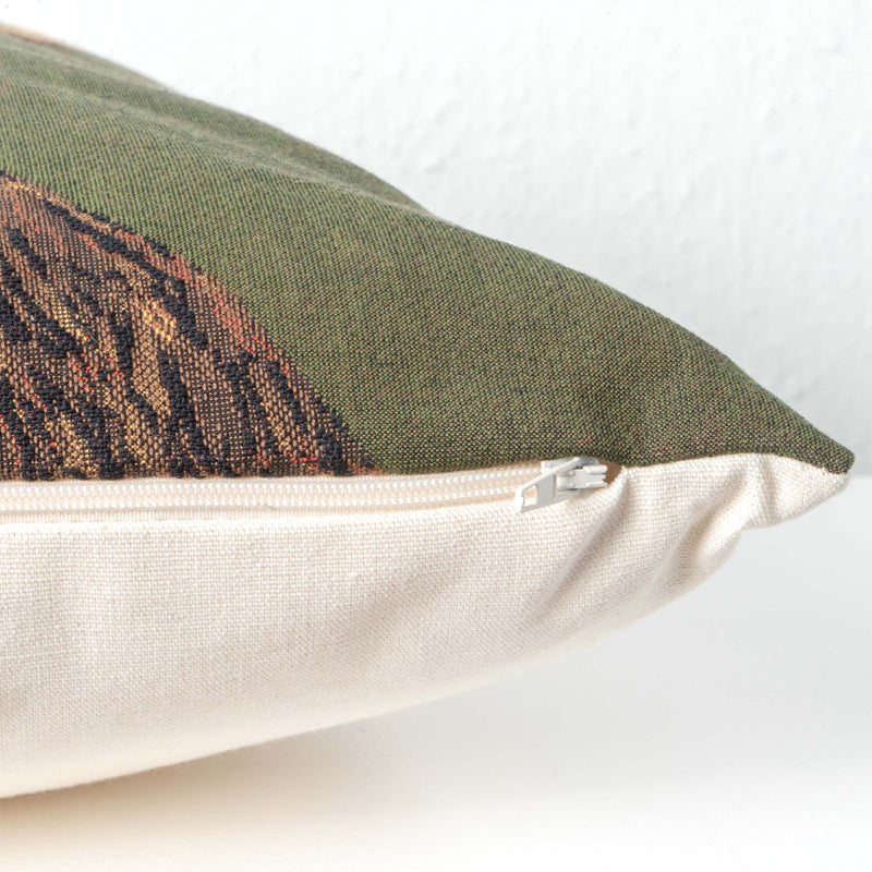 Coussin Vert à Motif de Cerf (Tissu Gobelin)