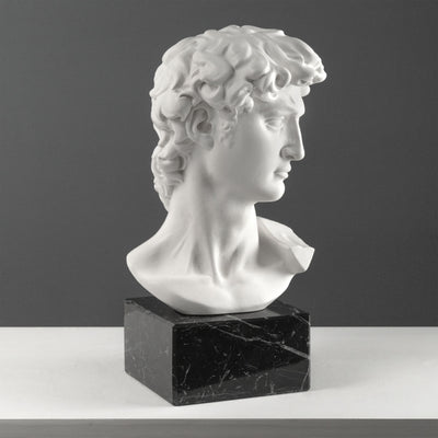 Buste de David par Michel-Ange sur Socle en Marbre Noir (Grand Modèle)