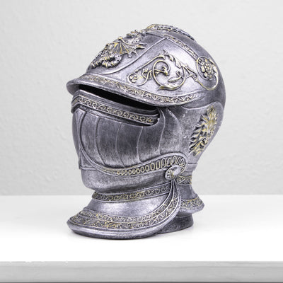 Tirelire en forme de casque médiéval de chevalier (Sculpture en bronze moulé à froid)