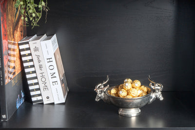 Coupe Décorative Argentée avec Poignées Têtes de Cerf (Petite)