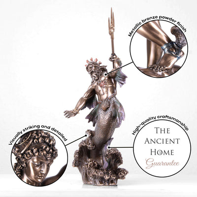 Statue Poséidon (Dieu de la Mer - Sculpture en bronze coulé à froid)