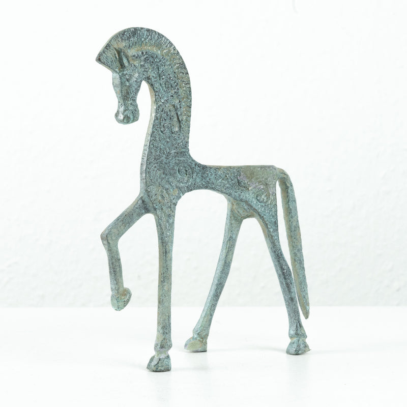 Statue de cheval grec (petite sculpture, bronze vert)
