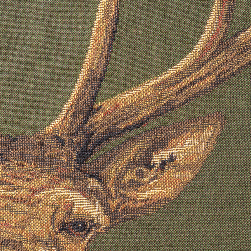 Coussin Vert à Motif de Cerf (Tissu Gobelin)
