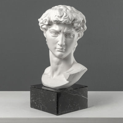 Buste de David par Michel-Ange sur Socle en Marbre Noir (Grand Modèle)