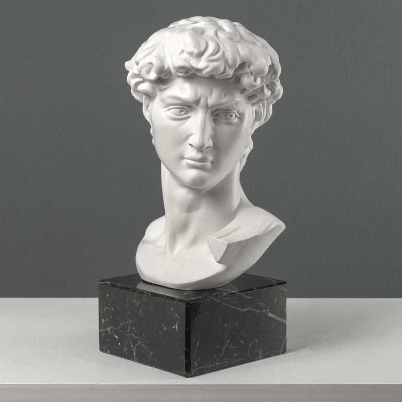 Buste de David par Michel-Ange sur Socle en Marbre Noir (Grand Modèle)