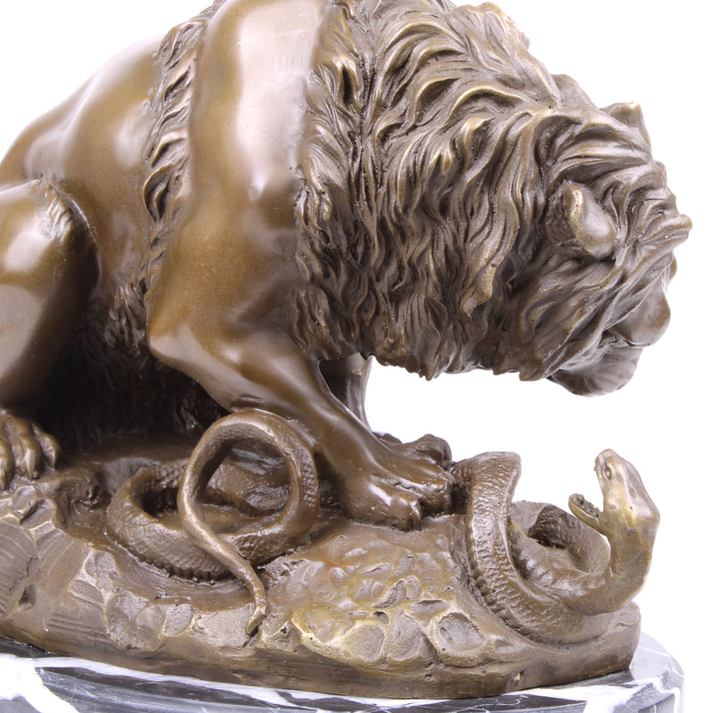 Lion avec Serpent Statue en Bronze (Antoine-Louis Barye) (Sculpture en Bronze Coulé à Chaud)