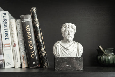Buste de Marc Aurèle Serre-Livres sur Socle en Marbre Noir