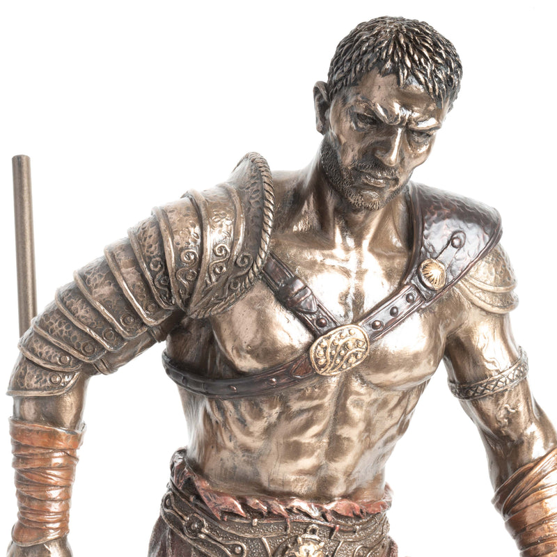 Statue du Gladiateur Retiarius – Maître du Filet et du Trident (Sculpture en Bronze à Froid)