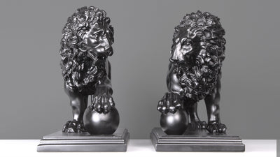 Les Lions de Médicis et Vacca - statues en paire (noire) - sculpture en marbre