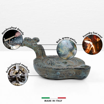 Lampe à huile d'un empereur romain - bronze vert