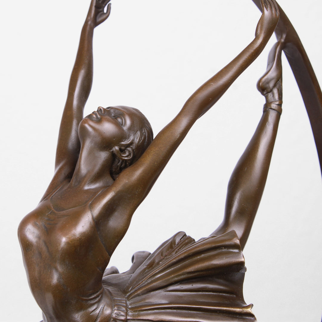 Grande Statue Ballerine En Bronze Et Pierre - Aubaho - 49cm - Sculpture Art Antique