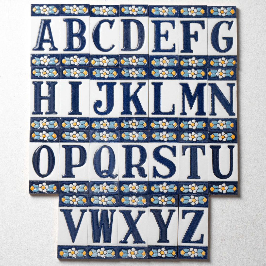 Carrelage Céramique Peint à La Main - Numéro Ou Lettre D'adresse Design Floral - 11 X 5,5 Cm - Fabriqué En Espagne