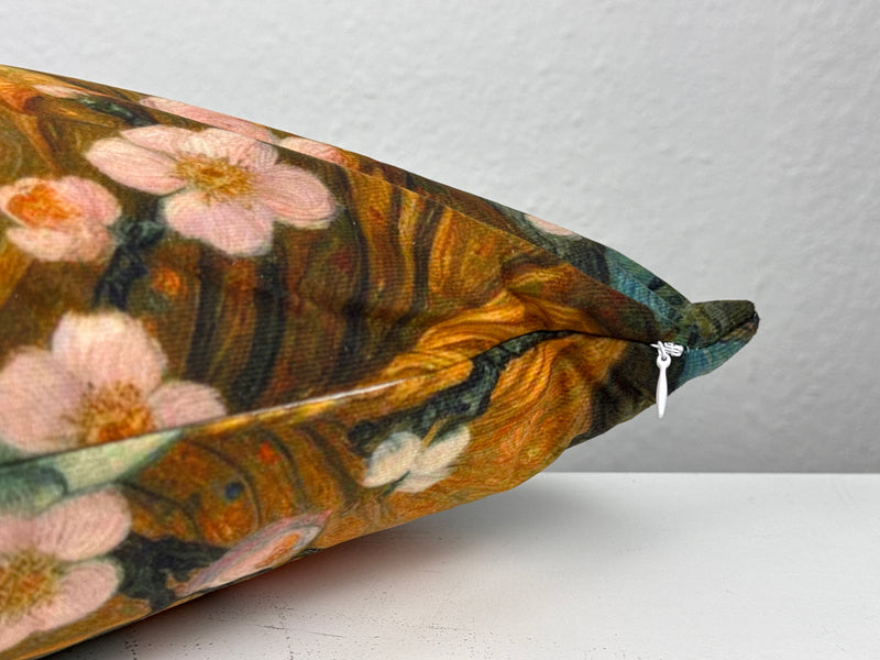 Housse de Coussin Bouddha avec Fleurs de Cerisier (Coussin Méditation Zen)