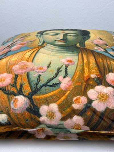 Housse de Coussin Bouddha avec Fleurs de Cerisier (Coussin Méditation Zen)
