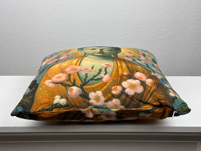 Housse de Coussin Bouddha avec Fleurs de Cerisier (Coussin Méditation Zen)