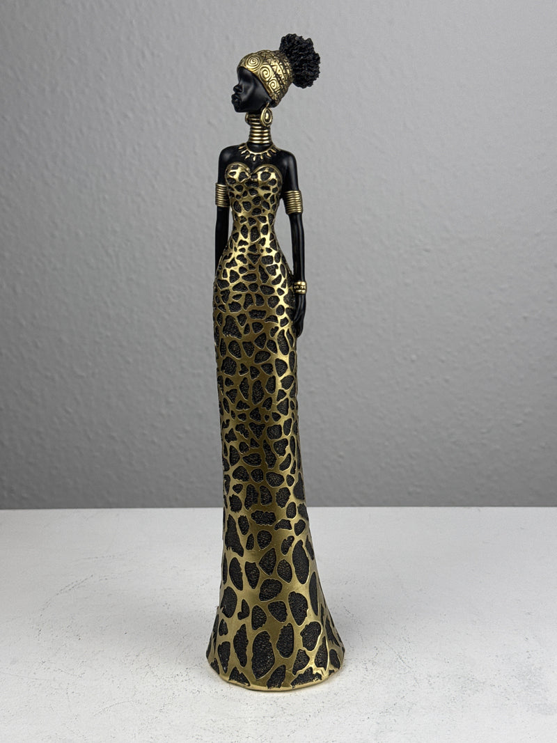 Statue de Femme Africaine en robe léopard élégante