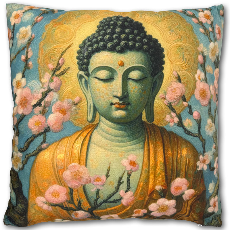 Housse de Coussin Bouddha avec Fleurs de Cerisier (Coussin Méditation Zen)