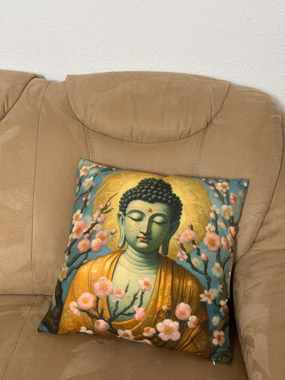 Housse de Coussin Bouddha avec Fleurs de Cerisier (Coussin Méditation Zen)