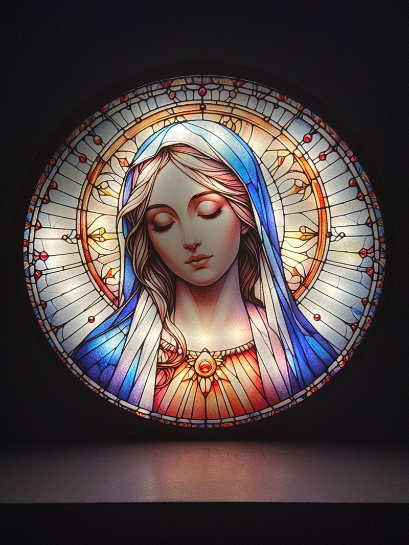 Sculpture Lumineuse de la Vierge Marie – Panneau de Lumière pour Prière