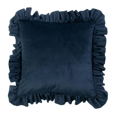 Coussin en Velours Bleu Marine avec Volants Décoratifs Élégants