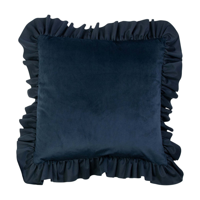 Coussin en Velours Bleu Marine avec Volants Décoratifs Élégants