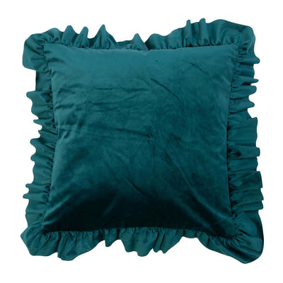 Coussin en Velours Vert Pétrole avec Volants Élégants