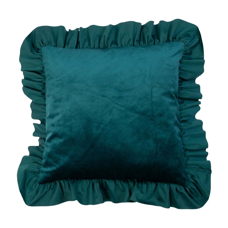 Coussin en Velours Vert Pétrole avec Volants Élégants