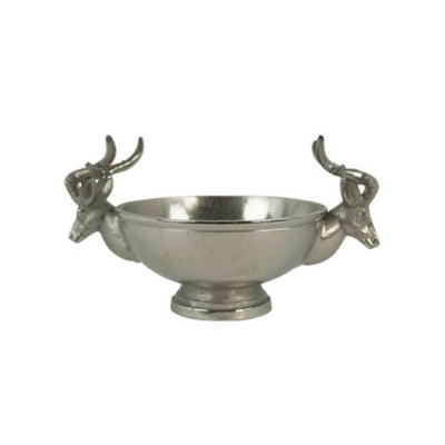 Coupe Décorative Argentée avec Poignées Têtes de Cerf (Petite)