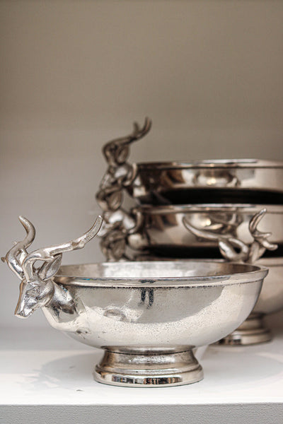 Coupe Décorative Argentée avec Poignées Têtes de Cerf (Petite)