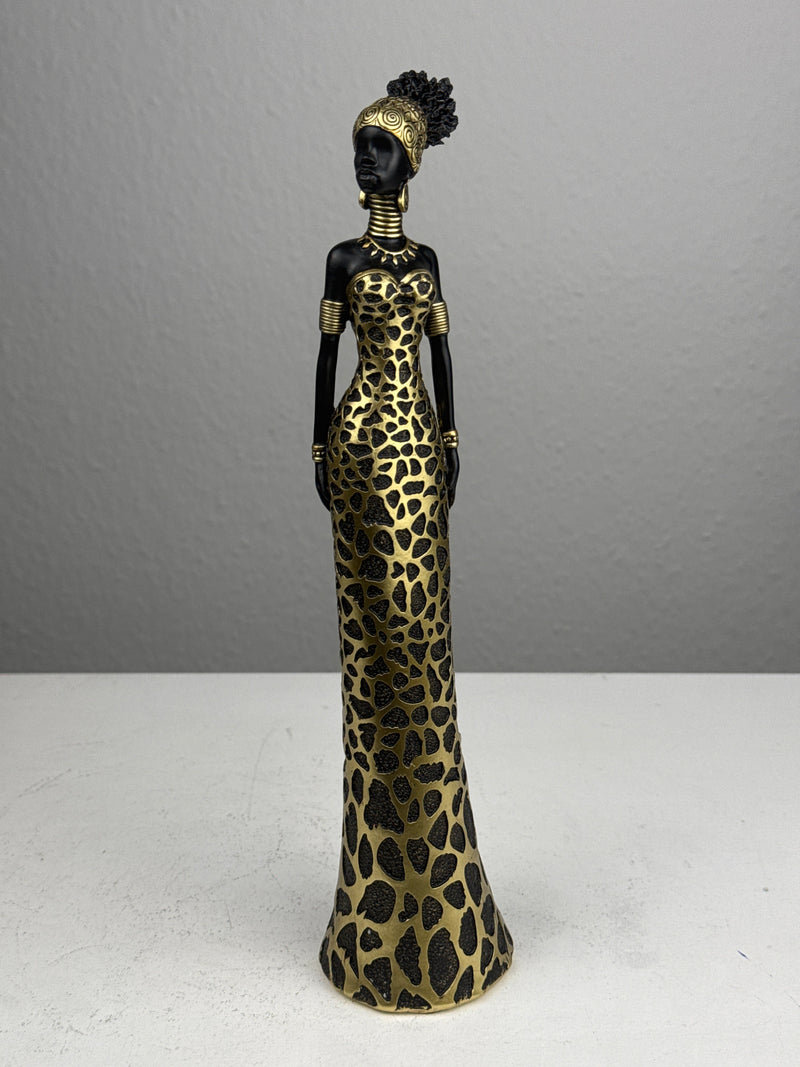 Statue de Femme Africaine en robe léopard élégante